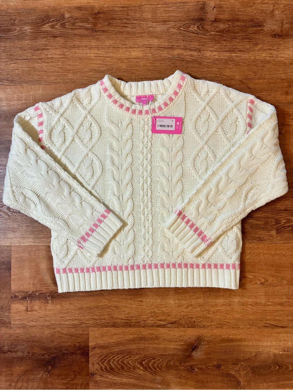 Edikted NWT Eleni Cable Knit Sweater White Cream Pink Size Small